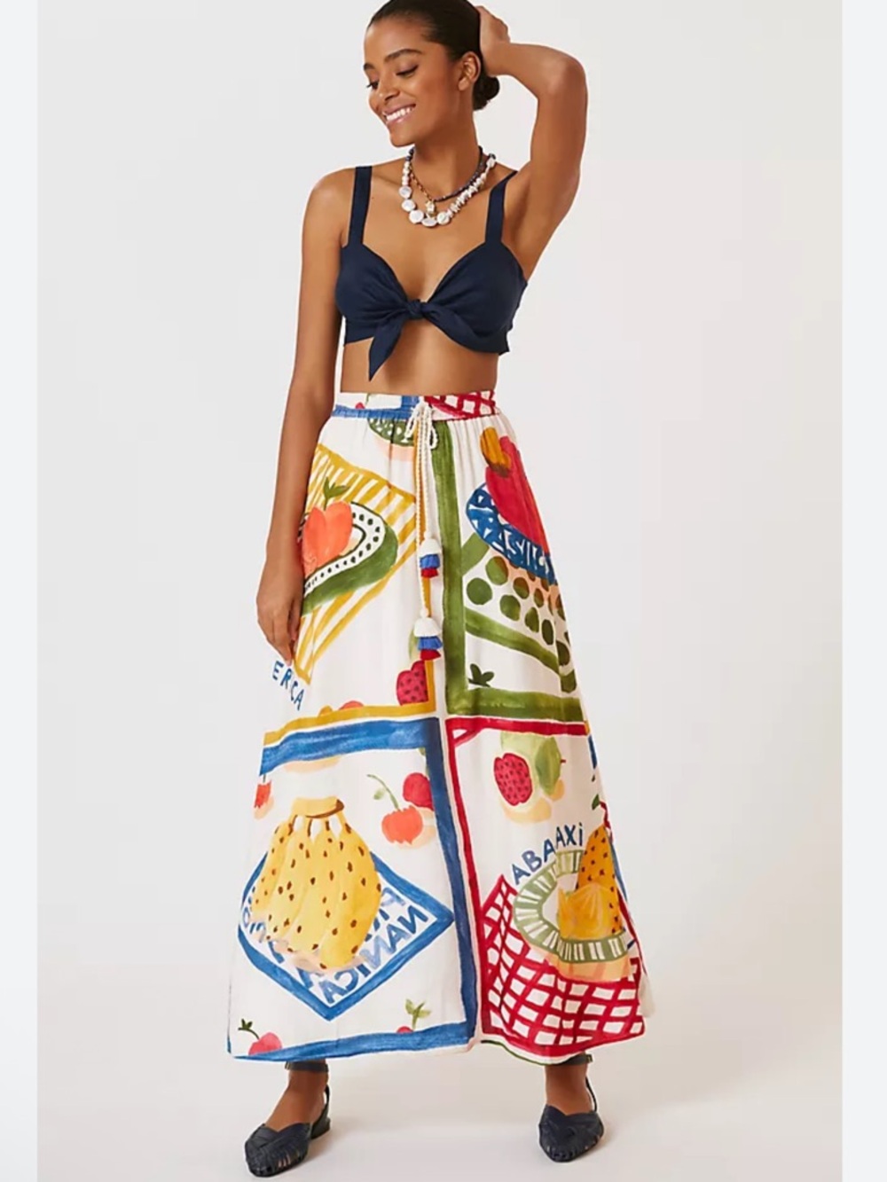 Farm Rio Mix-Print Maxi Skirt